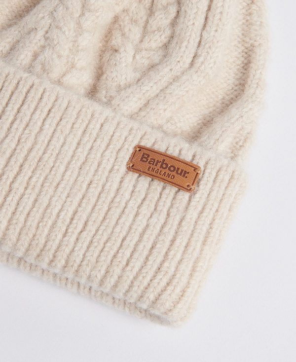 Barbour Elsdon Cable-knit Beanie Beige | BABO90015