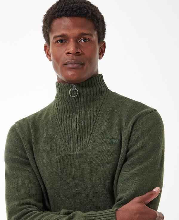 Barbour Essential L/Wool Half Zip Jumper Olivengrøn | BABO88510