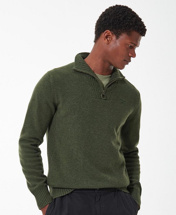 Barbour Essential L/Wool Half Zip Jumper Olivengrøn | BABO88510