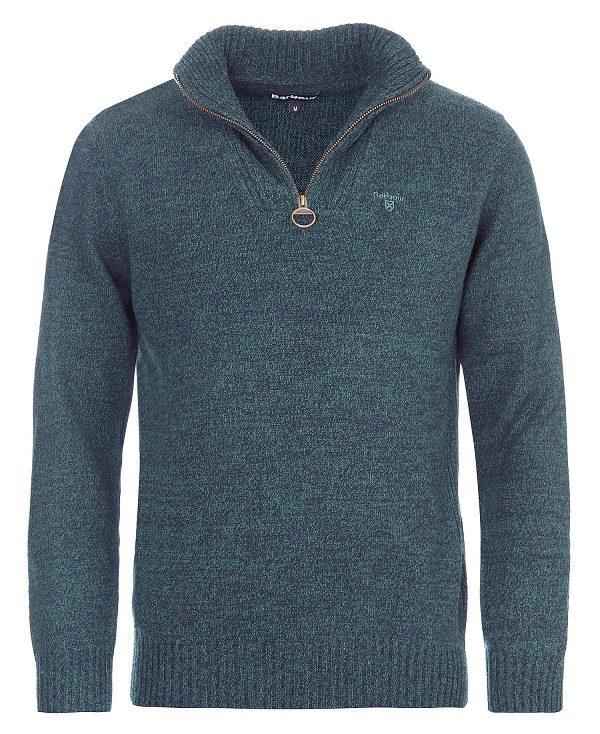 Barbour Essential L/Wool Half Zip Jumper Påfugl | BABO88528