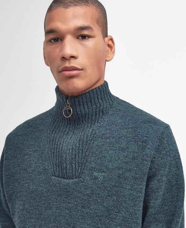 Barbour Essential L/Wool Half Zip Jumper Påfugl | BABO88528