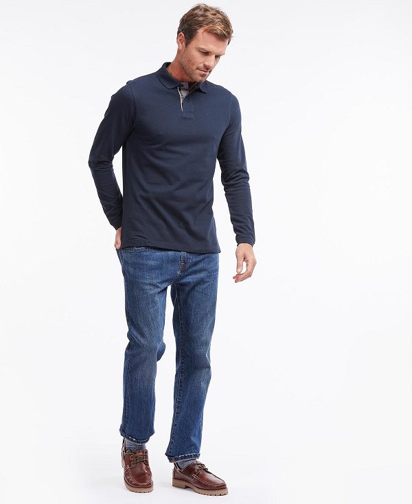 Barbour Essential Long-sleeve Polo Shirt Mørkeblå | BABO88227