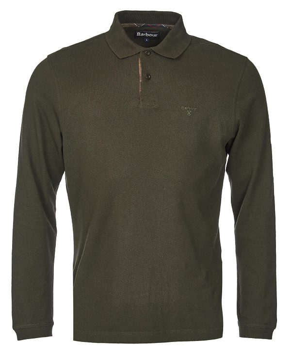 Barbour Essential Long-sleeve Polo Shirt Mørkeolivengrøn | BABO88231