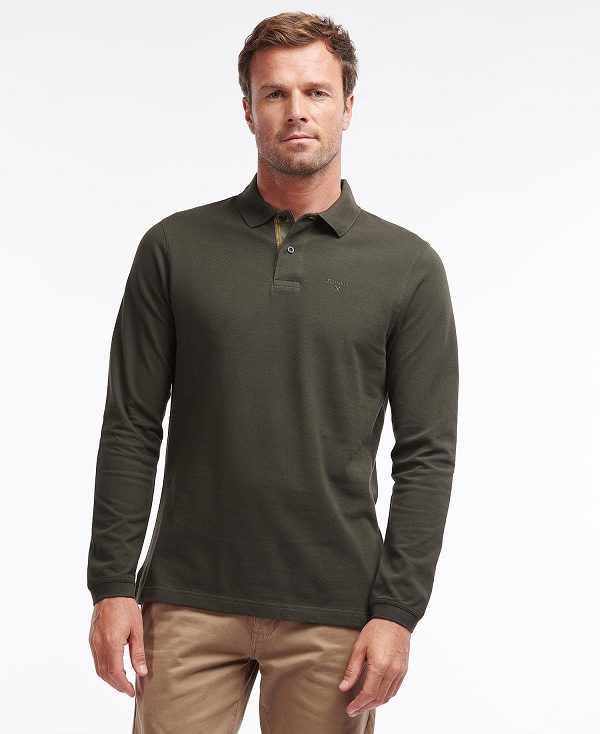 Barbour Essential Long-sleeve Polo Shirt Mørkeolivengrøn | BABO88231