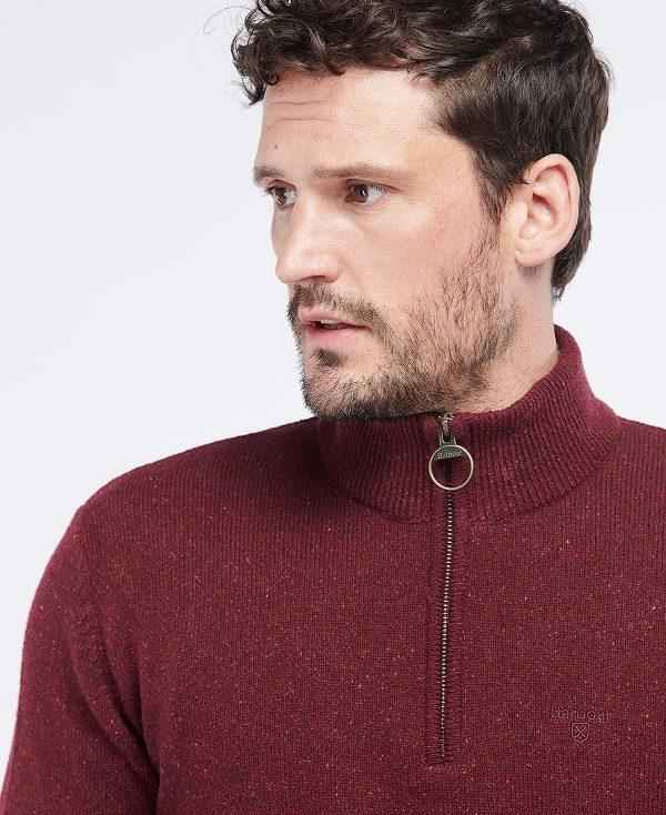 Barbour Essential Tisbury Half Zip Sweatshirt Bordeaux | BABO88588