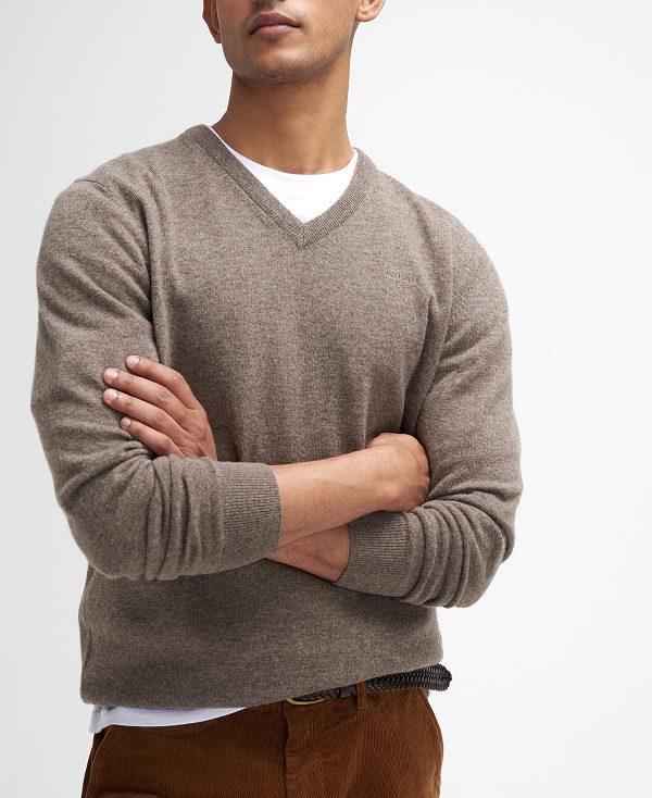 Barbour Essential V-neck Jumpers Beige | BABO88655