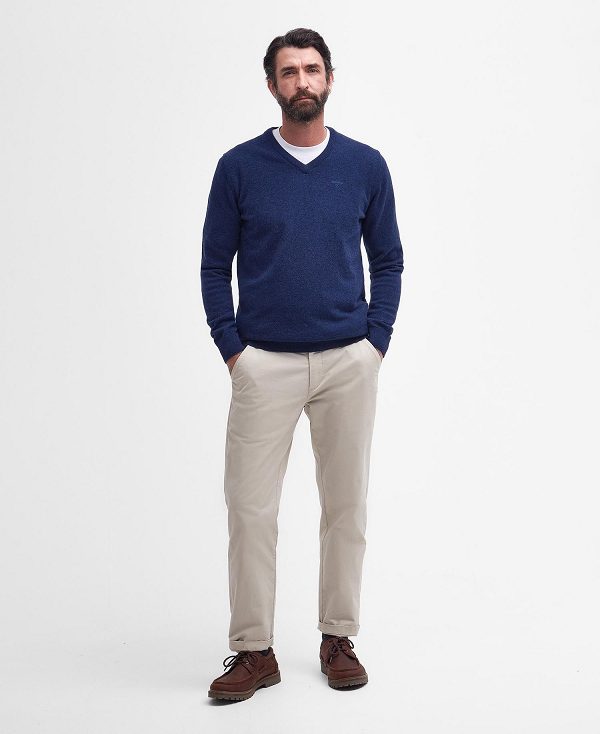 Barbour Essential V-neck Sweatshirt Dyb Blå | BABO88522