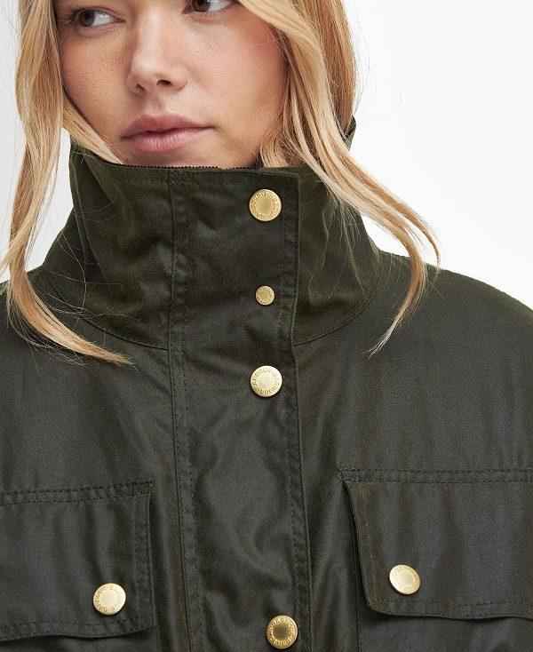 Barbour Eva Waxed Jacket Olivengrøn Brune | BABO89210