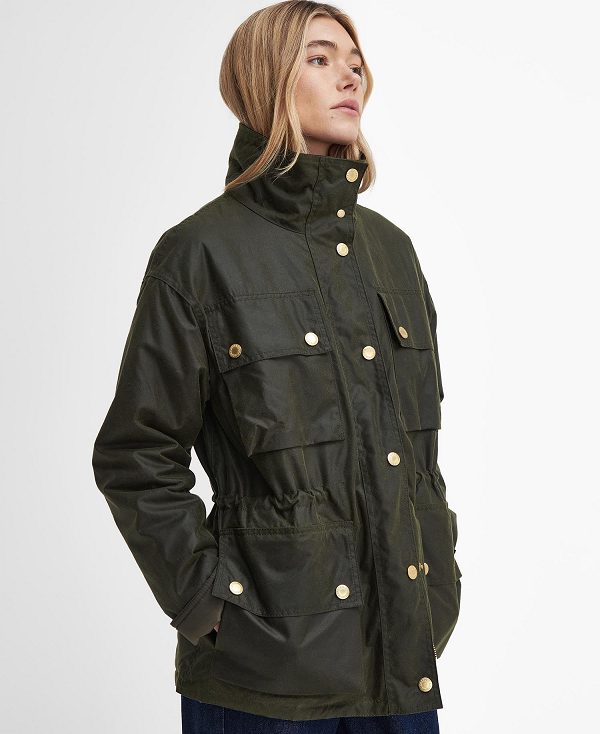 Barbour Eva Waxed Jacket Olivengrøn Brune | BABO89210