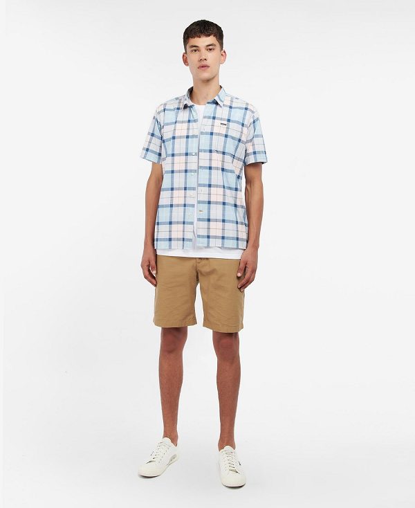 Barbour Gordon Tailored Short-sleeved Shirt Lyserød Lyseblå | BABO87601