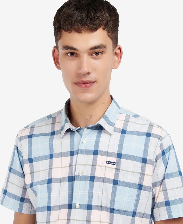 Barbour Gordon Tailored Short-sleeved Shirt Lyserød Lyseblå | BABO87601