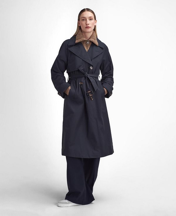 Barbour Gwyn Showerproof Trench Coat Sort Mørkerød | BABO89384