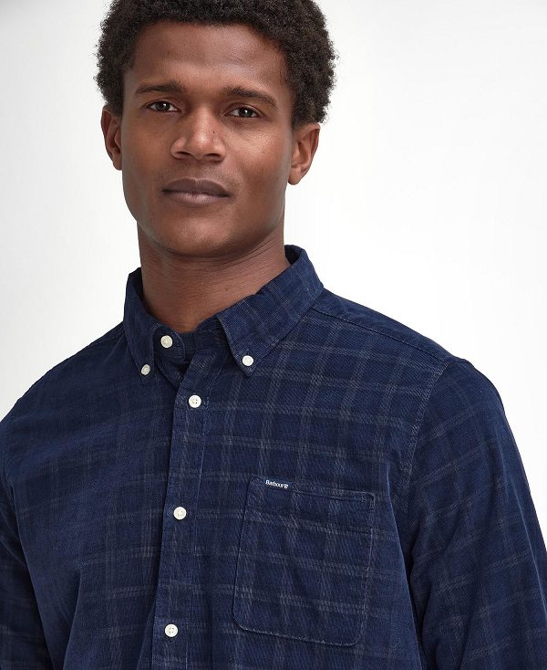 Barbour Harthill Tailored Long Sleeved Cord Shirt Mørkeblå | BABO87809