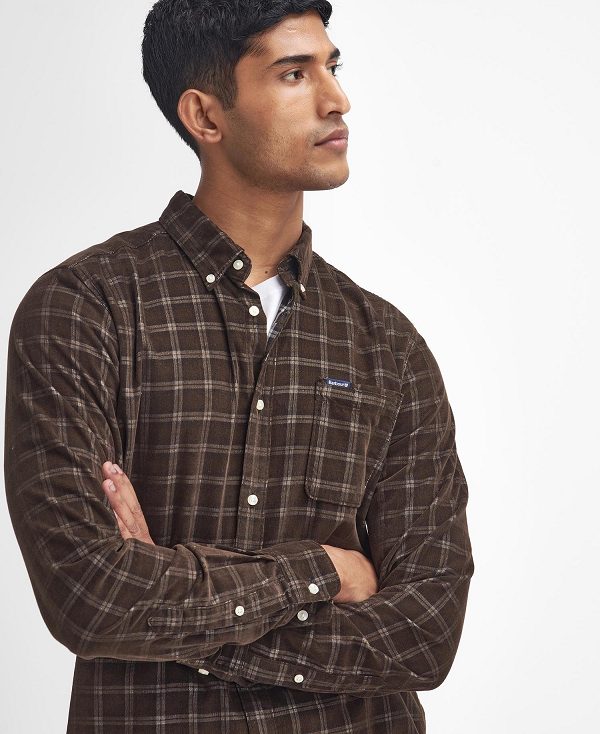 Barbour Harthill Tailored Long Sleeved Cord Shirt Brune | BABO87811