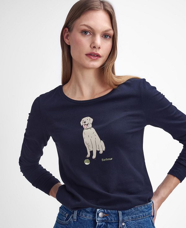 Barbour Hendley Long-sleeved Graphic T-shirt Mørkeblå | BABO89575