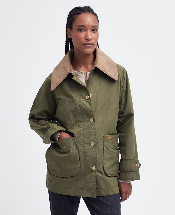 Barbour Hutton Oversized Showerproof Jacket Olivengrøn | BABO89401