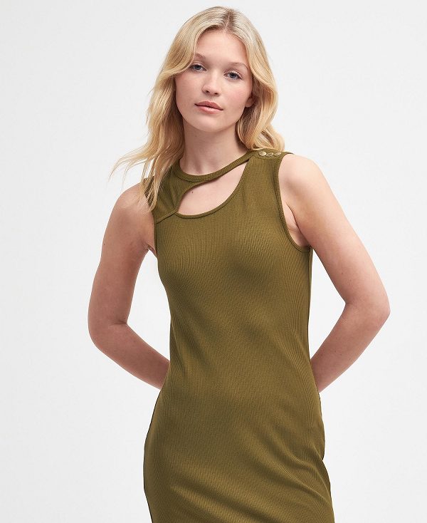 Barbour Jenny Midi Dress Khaki | BABO89613