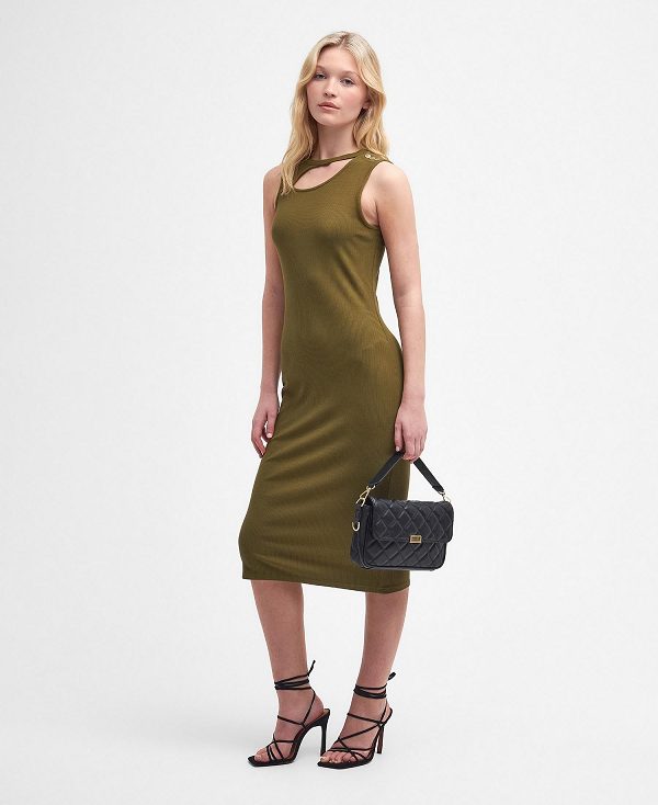 Barbour Jenny Midi Dress Khaki | BABO89613