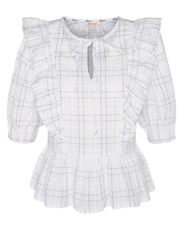 Barbour Kayleigh Check Blouse Hvide | BABO89495