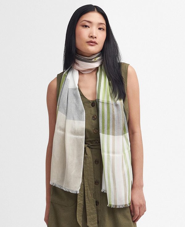 Barbour Kendra Check & Stripe Scarf Flerfarvede | BABO90073