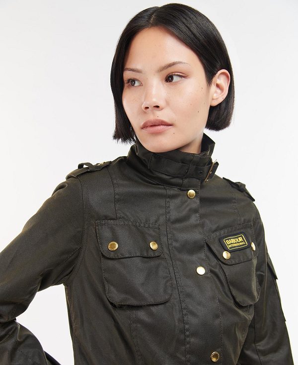 Barbour Ladies International Waxed Jacket Olivengrøn | BABO89192