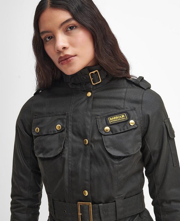 Barbour Ladies International Waxed Jacket Olivengrøn | BABO89192