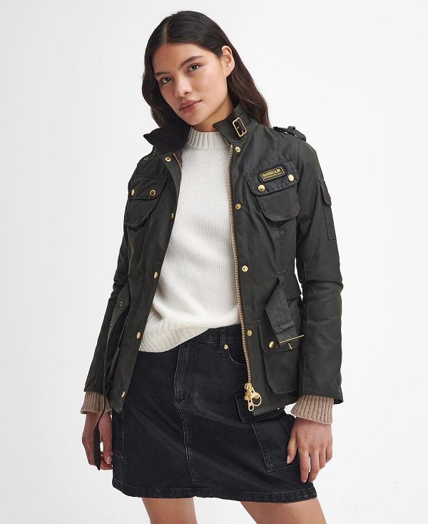 Barbour Ladies International Waxed Jacket Olivengrøn | BABO89192