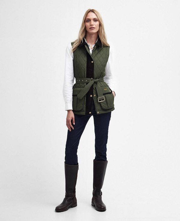 Barbour Lily Belted Gilet Olivengrøn | BABO89444