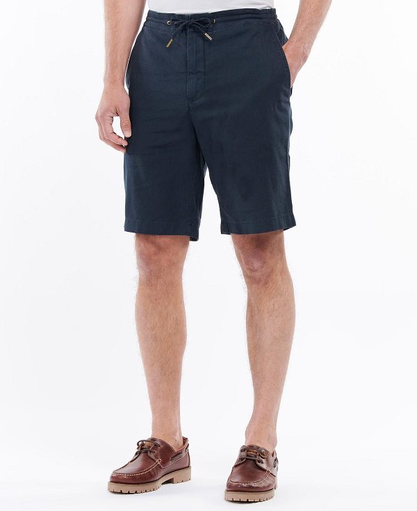 Barbour Linen Cotton Mix Shorts Mørkeblå | BABO88750