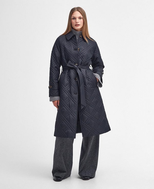 Barbour Mariah Quilted Trench Coat Sort Mørkerød | BABO89343