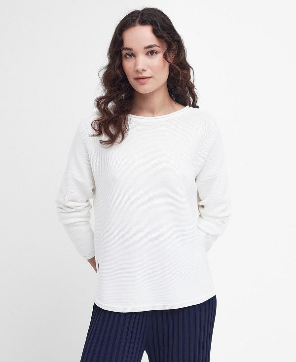 Barbour Marine Knitted Jumper Hvide | BABO89682