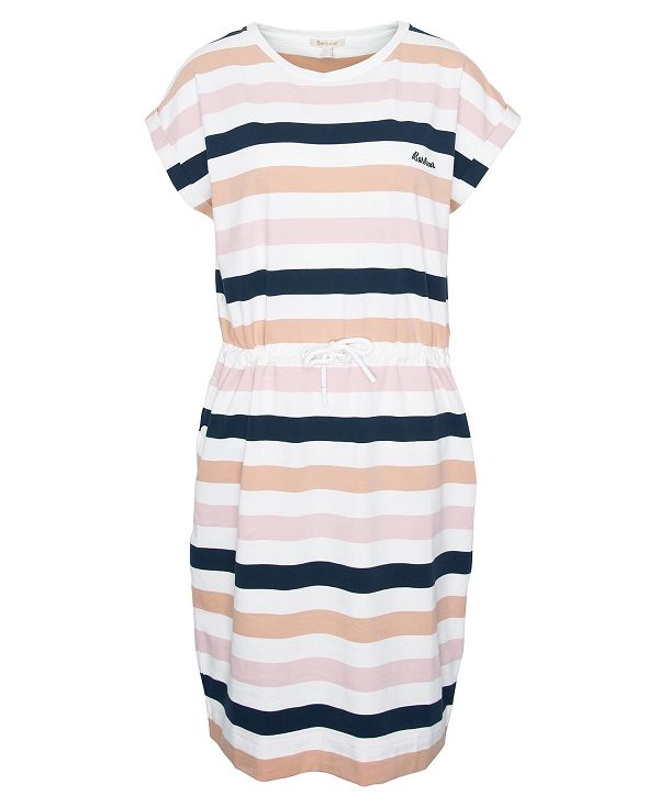 Barbour Marloes Striped T-shirt Dress Mørkeblå Abrikos | BABO89595