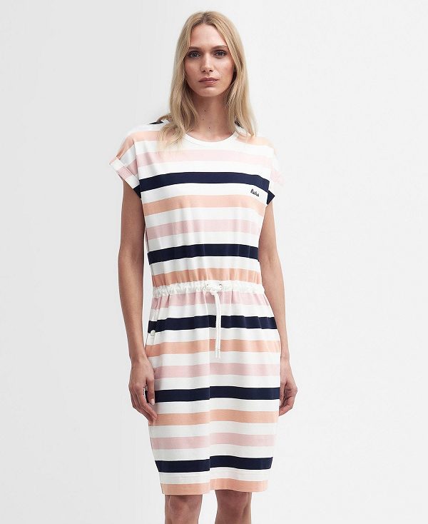 Barbour Marloes Striped T-shirt Dress Mørkeblå Abrikos | BABO89595