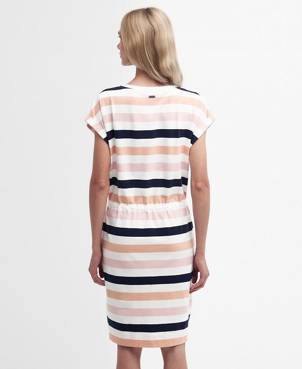 Barbour Marloes Striped T-shirt Dress Mørkeblå Abrikos | BABO89595