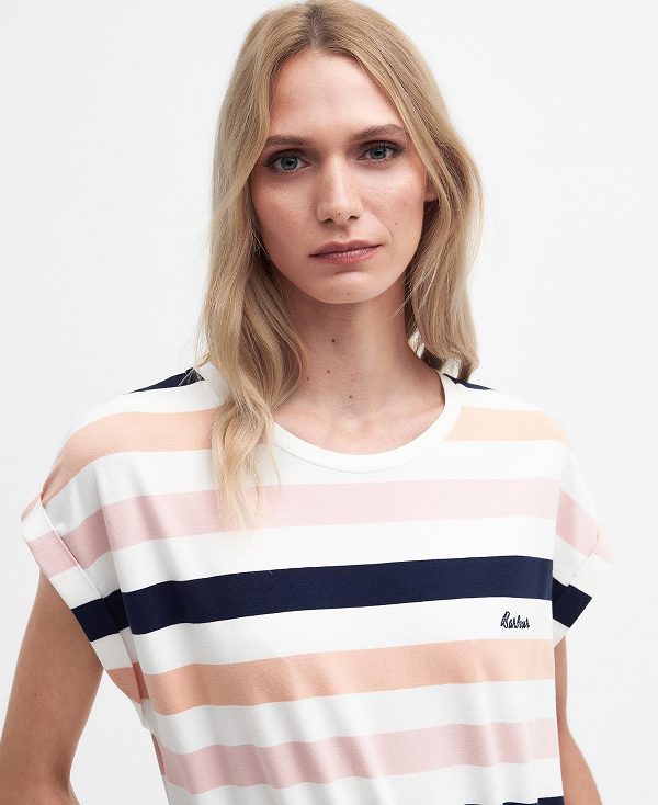 Barbour Marloes Striped T-shirt Dress Mørkeblå Abrikos | BABO89595