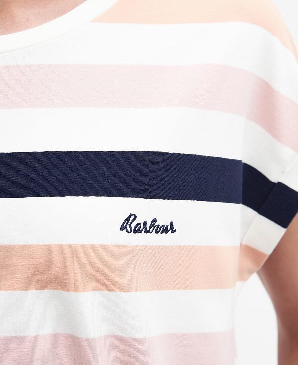 Barbour Marloes Striped T-shirt Dress Mørkeblå Abrikos | BABO89595