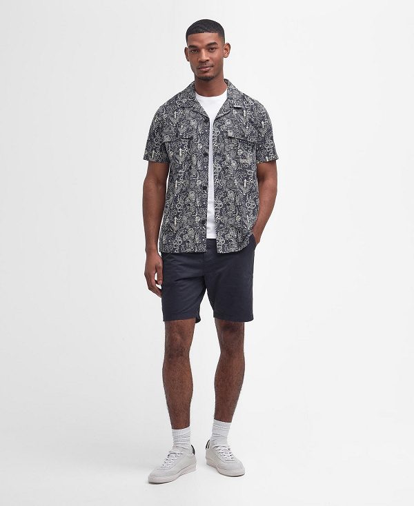 Barbour Mitchel Regular Short-sleeved Shirt Mørkeblå | BABO87785