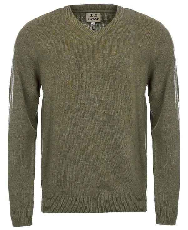 Barbour Nelson Essential V Neck Jumper Olivengrøn | BABO88515