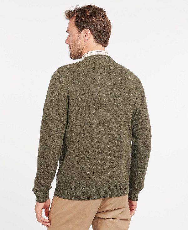 Barbour Nelson Essential V Neck Jumper Olivengrøn | BABO88515