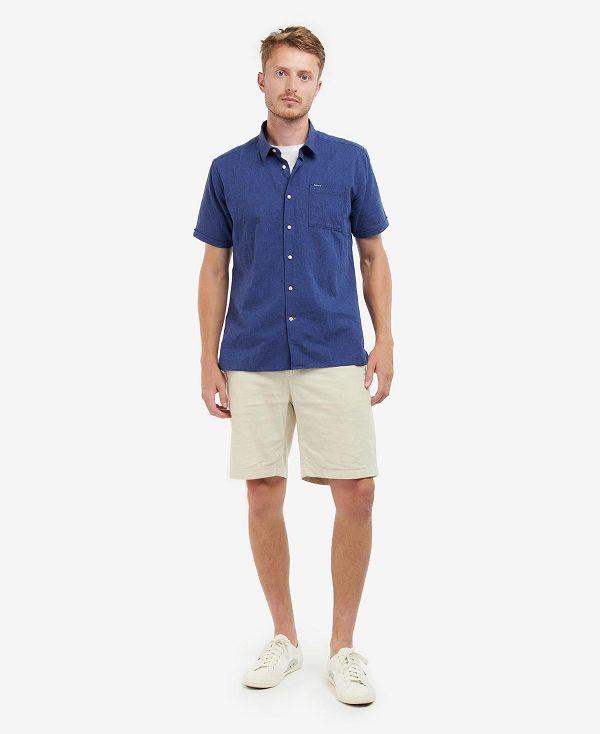 Barbour Nelson Regular Short-sleeved Shirt Mørkeblå | BABO87634