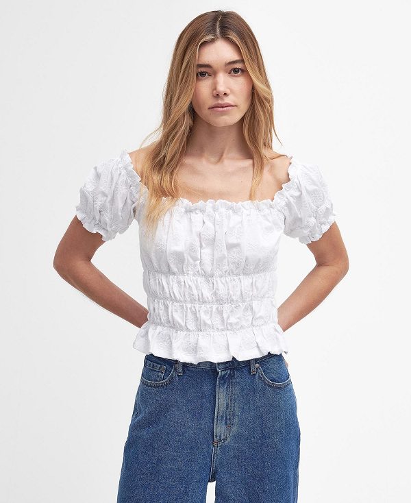 Barbour Nicola Off-the-shoulder Top Hvide | BABO89497