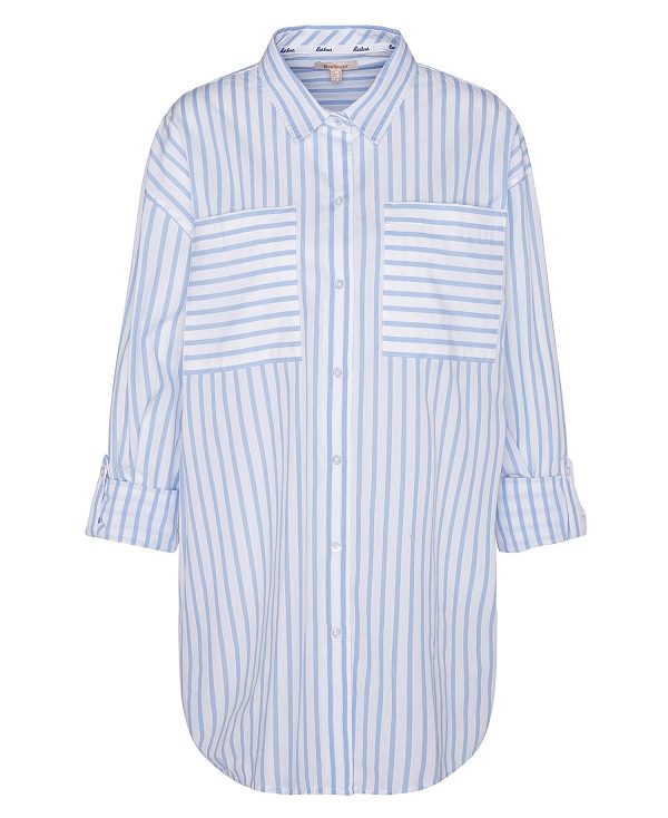 Barbour Nicola Striped Relaxed Long-sleeved Shirt Hvide Blå Striber | BABO89494