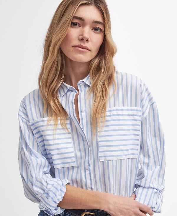 Barbour Nicola Striped Relaxed Long-sleeved Shirt Hvide Blå Striber | BABO89494