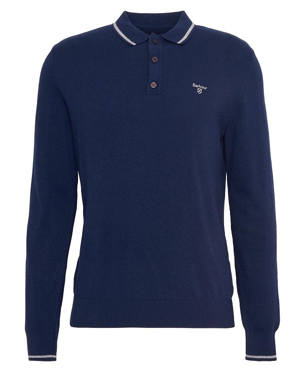 Barbour Nocton Knitted Long-sleeved Polo Shirt Mørkeblå | BABO88680