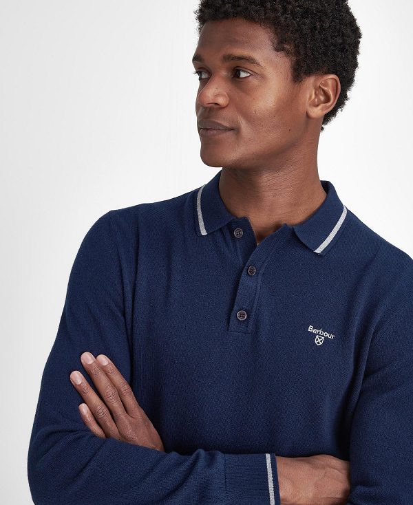 Barbour Nocton Knitted Long-sleeved Polo Shirt Mørkeblå | BABO88680