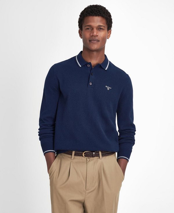 Barbour Nocton Knitted Long-sleeved Polo Shirt Mørkeblå | BABO88680