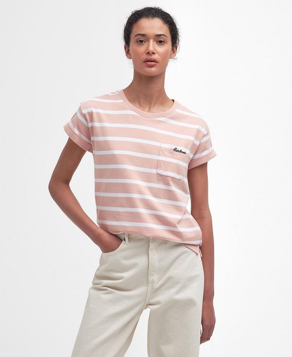 Barbour Otterburn Stripe T-shirt Lyserød | BABO89559