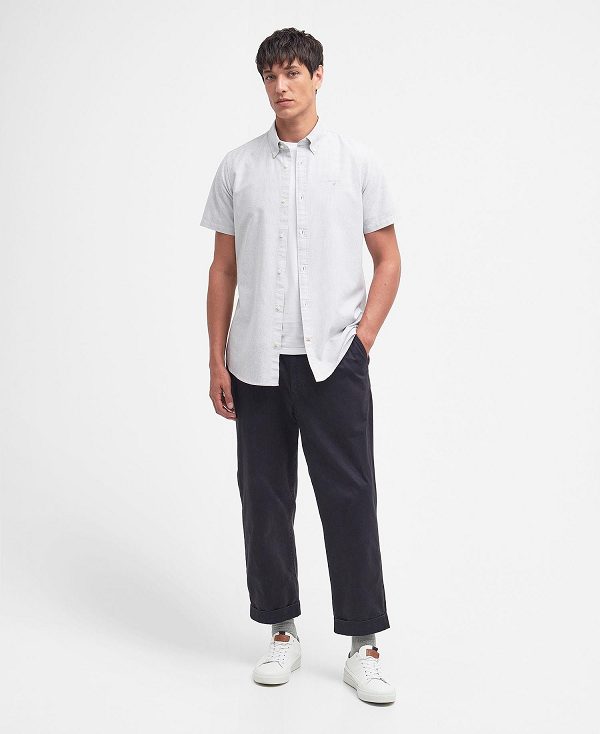 Barbour Oxford Tailored Short-sleeved Pinstripe Shirt Grå | BABO87704