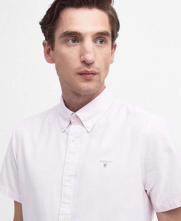 Barbour Oxford Tailored Short-sleeved Pinstripe Shirt Lyserød | BABO87705