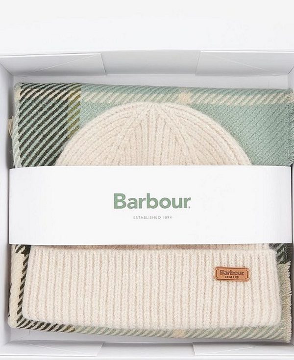 Barbour Pendle Beanie & Blair Scarf Gift Set Hvide | BABO90019